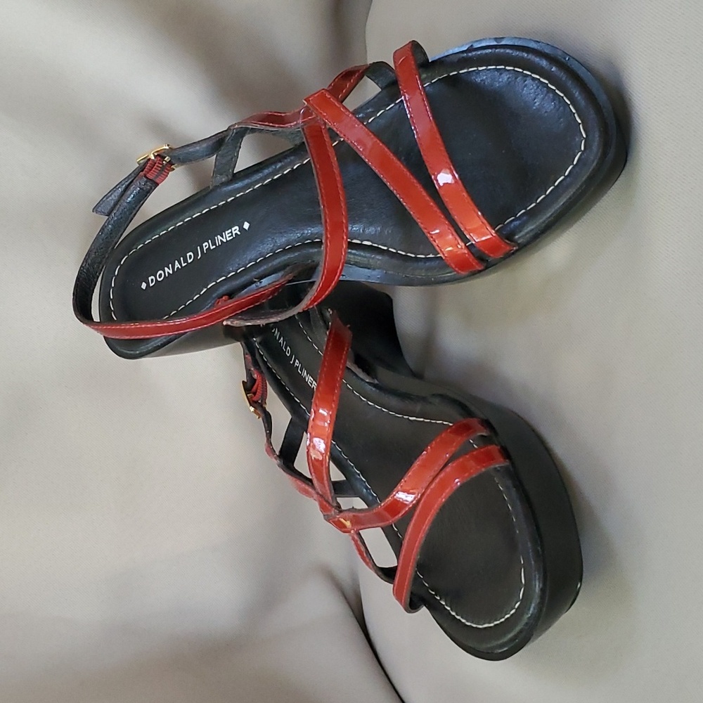 Donald J. Pliner Strappy Red Patent Platform Wedge Sandals size 8